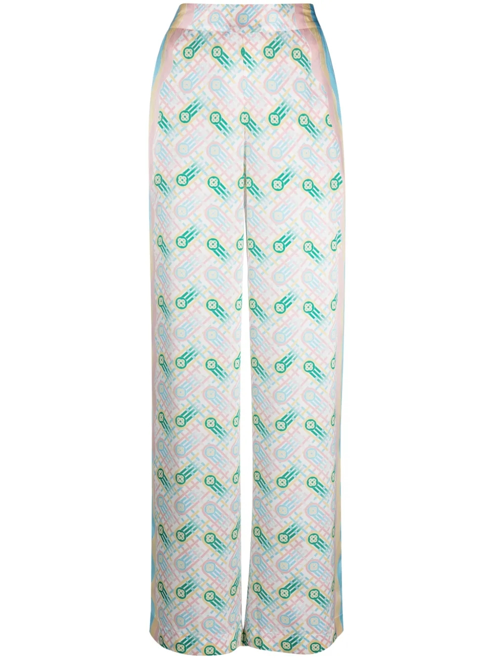 Close-up of waistband stitching and print alignment
